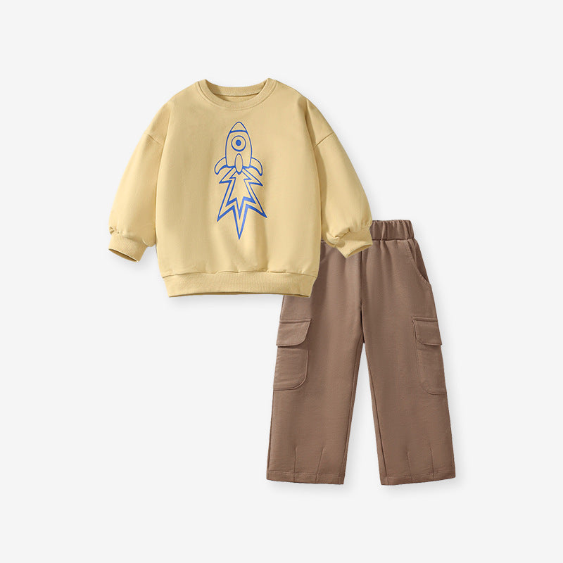 Boys 2-Piece Cotton Outfit – Rocket Top & Pants