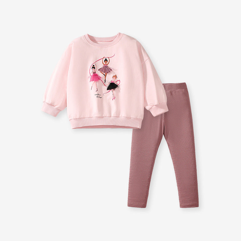 Girls Ballerina Sweatshirt & Ribbed Leggings Outfit Set