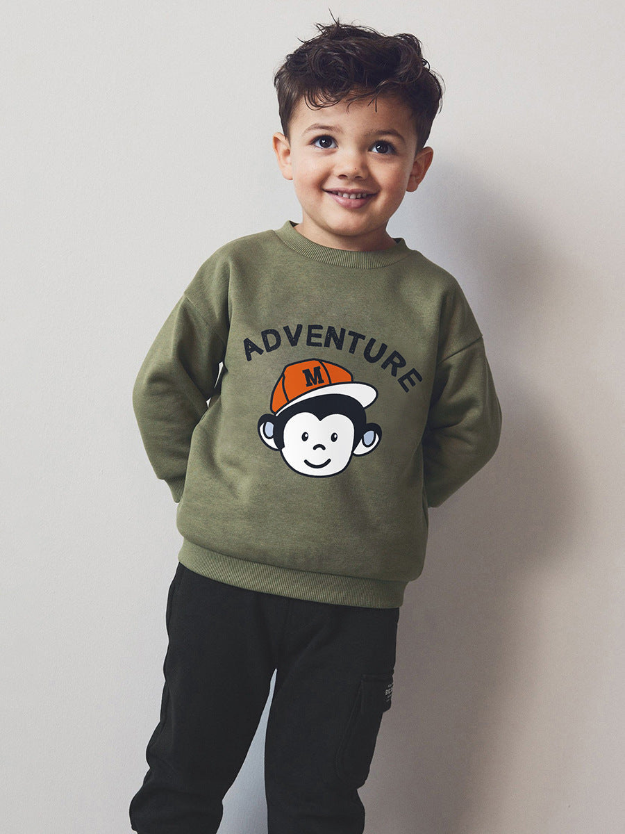 Adventure Monkey Sweatshirt and Black Jogger Pants Set for Kids