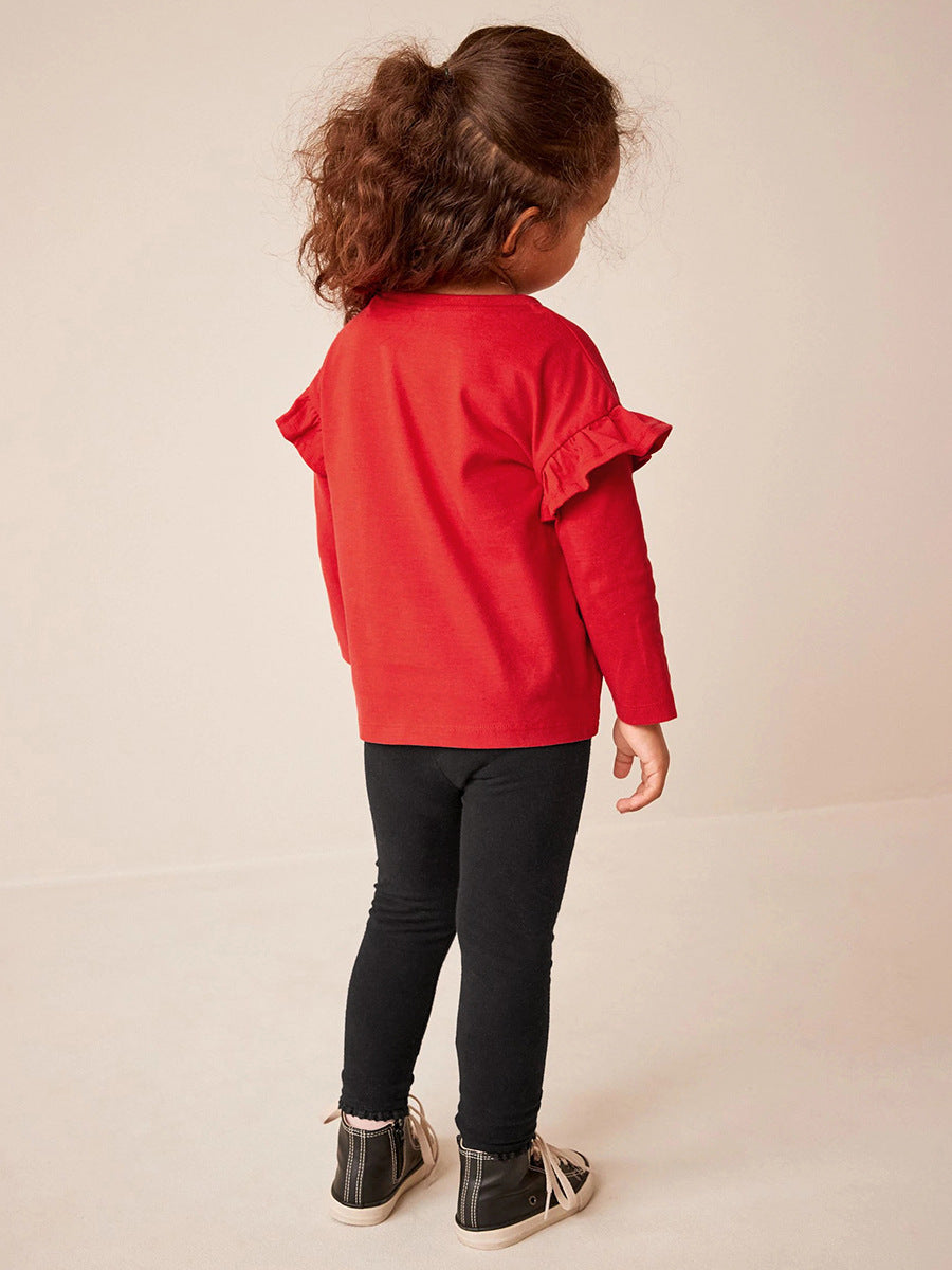 Girls Reindeer Top & Black Pants Set – 2-Piece Festive Outfit