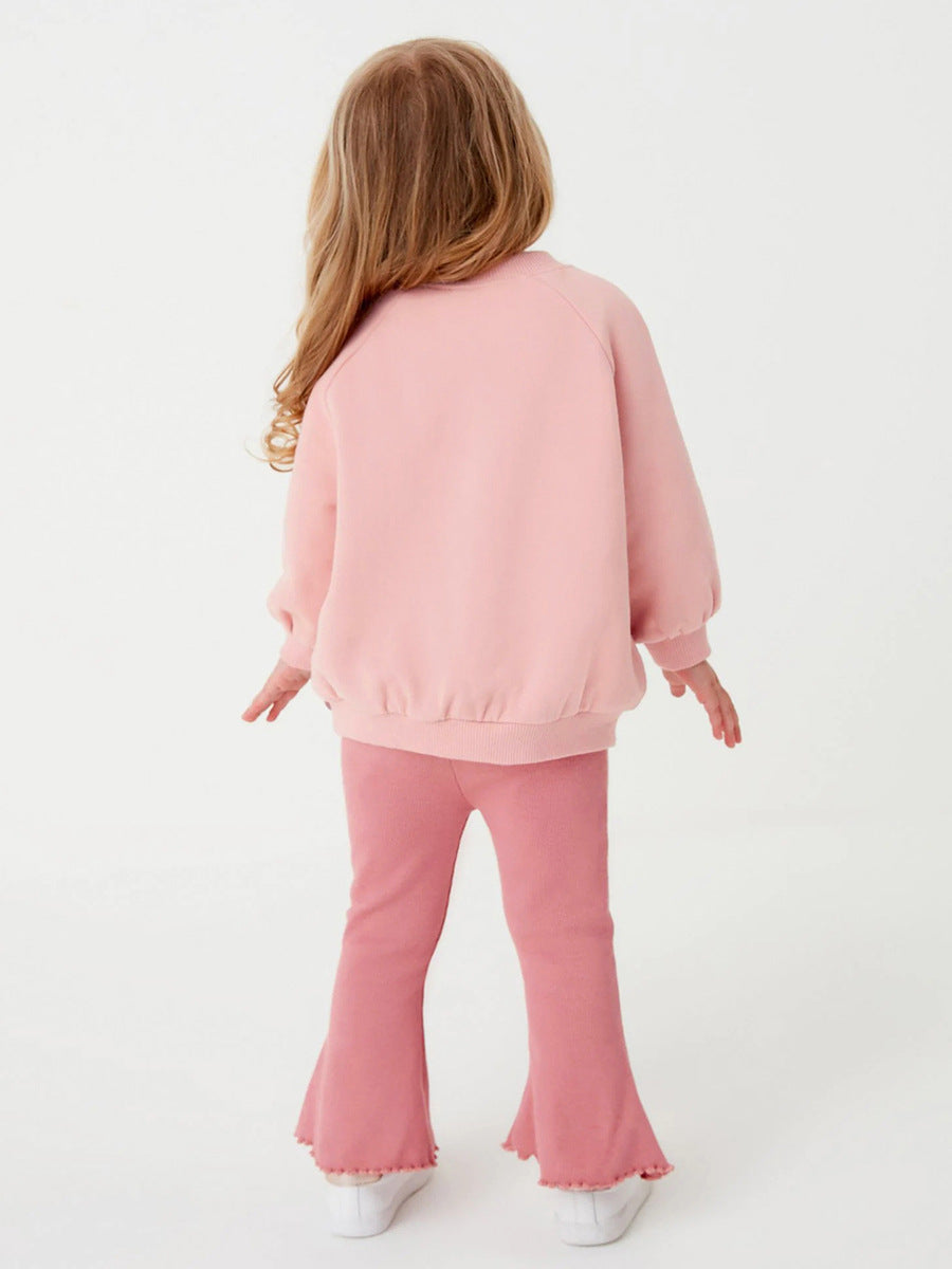 Girls Pink Sweatshirt & Flared Pants Set – Toddler 2-Piece Outfit