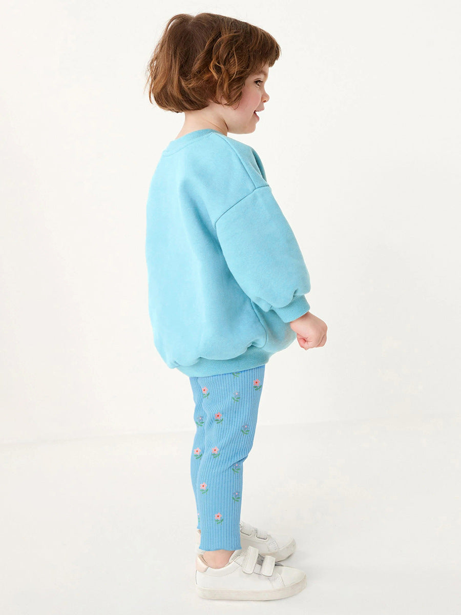 Pedal Power Blue Sweatshirt and Floral Pants Set for Girls