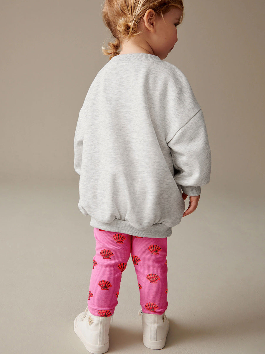 Girls 2-Piece Cotton Outfit – Mermaid Print Sweatshirt & Leggings