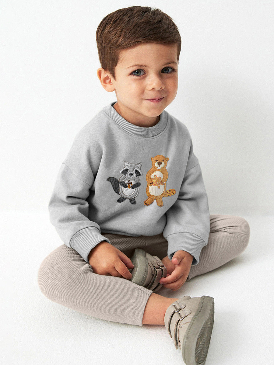 Raccoon & Beaver Embroidered Sweatshirt and Leggings Set for Kids