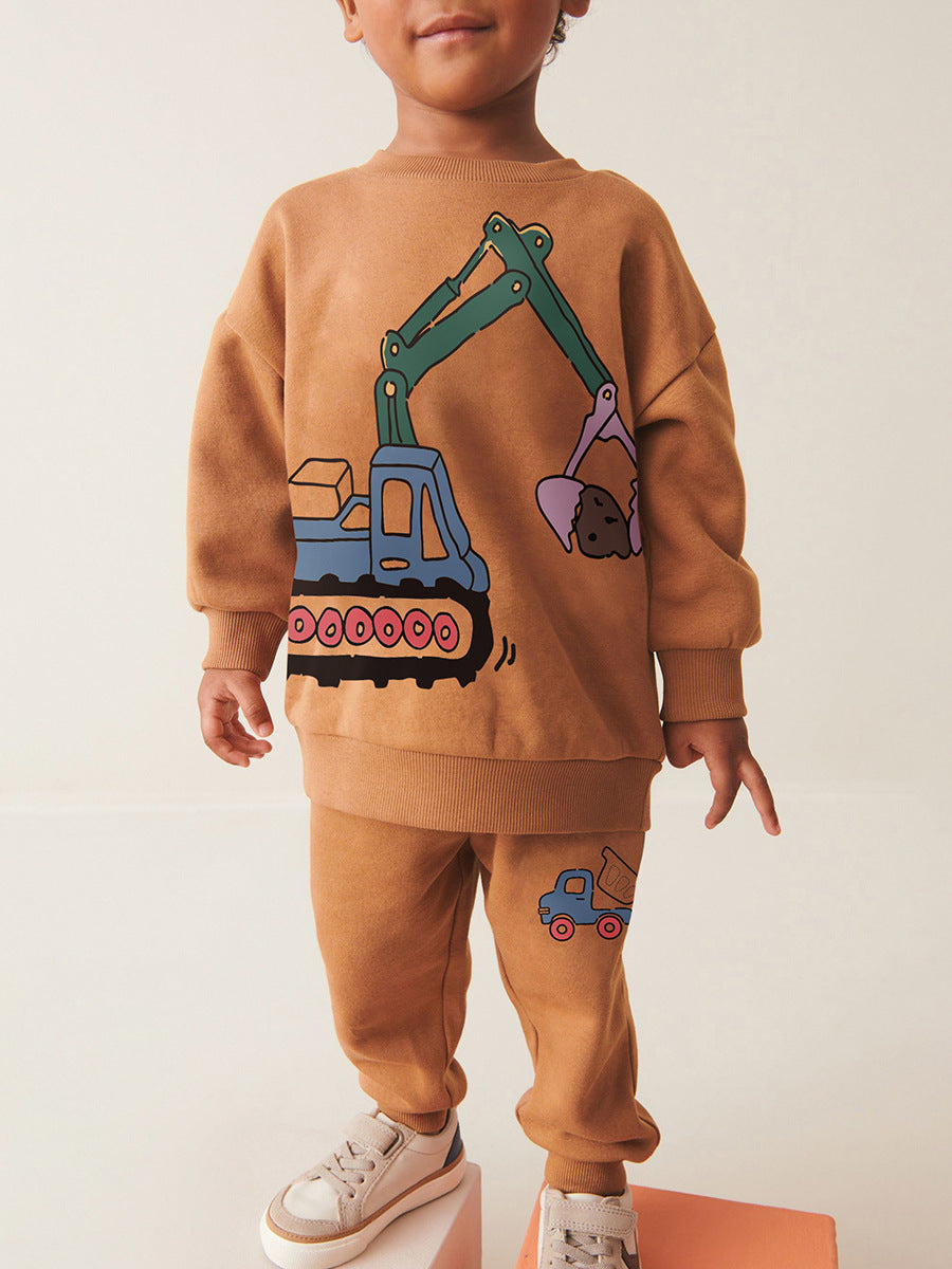 Boys Excavator Sweatshirt & Jogger Pants Set – Toddler 2-Piece Outfit