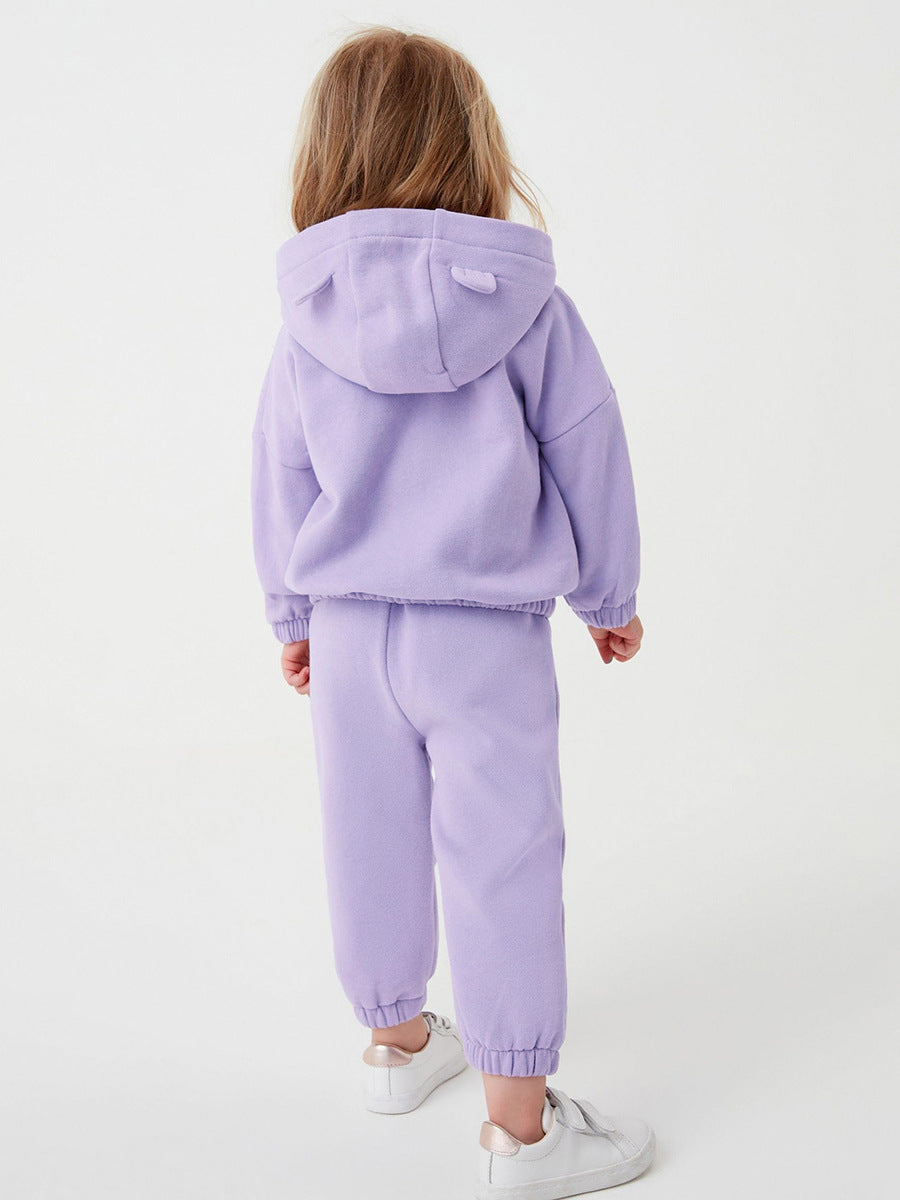 Girls 2-Piece Cotton Hoodie Set – Fleece Jacket & Pants