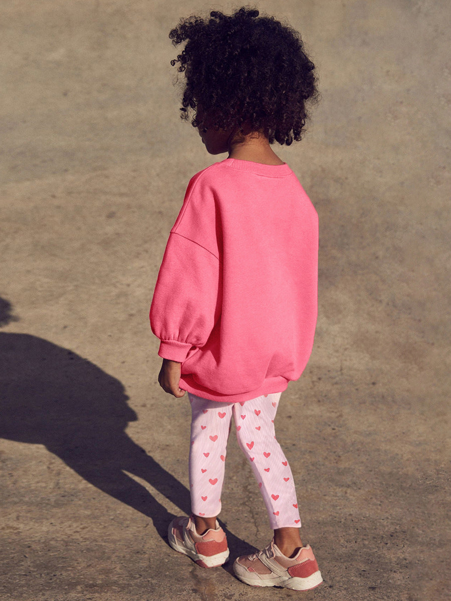 Girls Pink "Believe Yourself" Sweatshirt & Heart Leggings Set