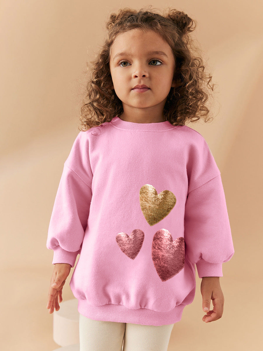 Girls Sequin Heart Sweatshirt & Flared Pants Set – Toddler 2-Piece Outfit