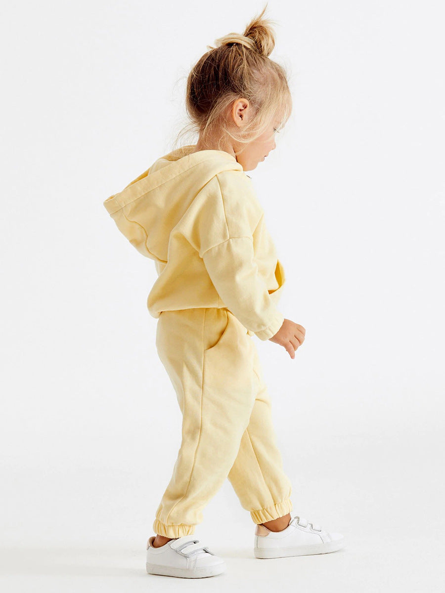 Girls Yellow Bear Ear Hoodie & Jogger Pants Set – Toddler 2-Piece Outfit