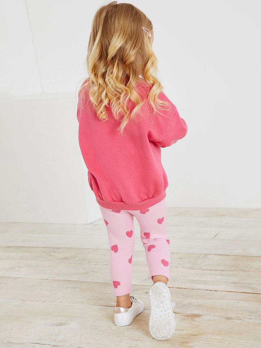 Girls Heart Print Sweater & Leggings Set – Toddler 2-Piece Outfit