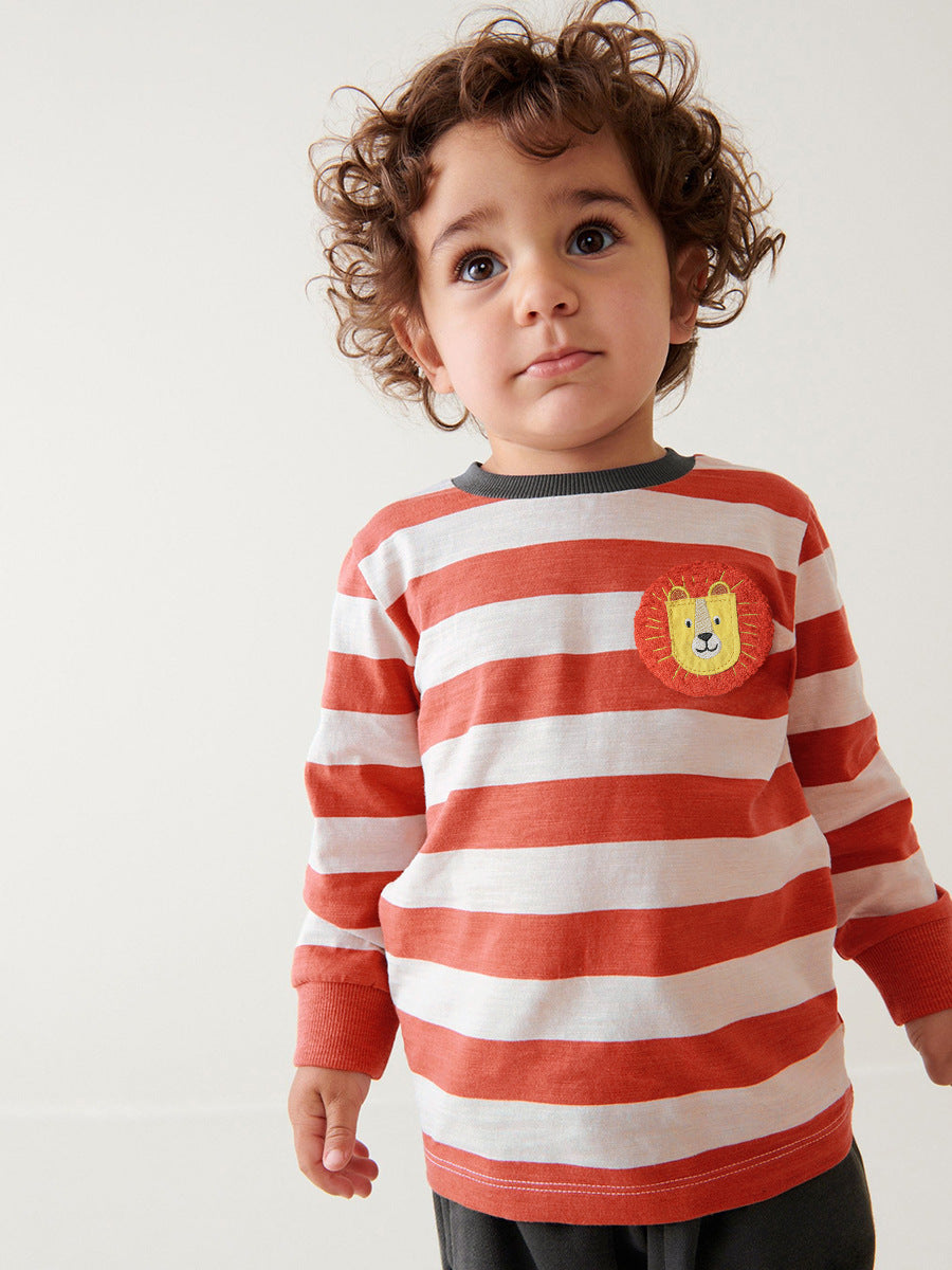 Boys Striped Long-Sleeve Lion Top & Pants Set – Toddler 2-Piece Outfit