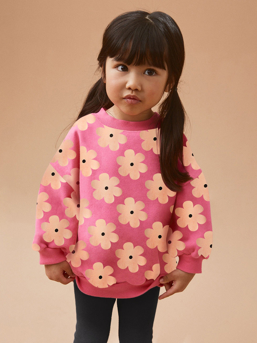 Pink Floral Sweatshirt and Black Pants Set for Girls