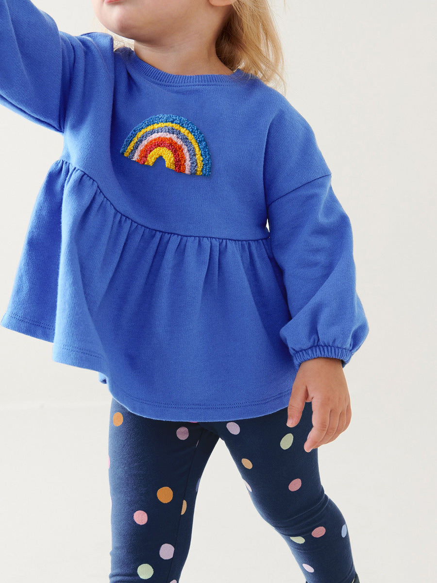 Rainbow Peplum Top and Polka Dot Leggings Set for Girls