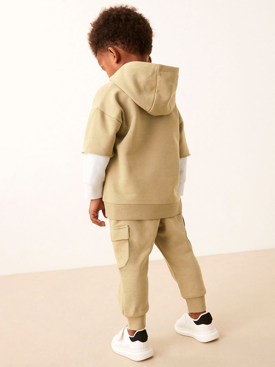 Boys Beige Hoodie & Jogger Pants Set – 2-Piece Outfit for Toddlers & Kids