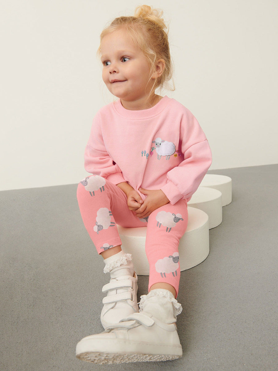 Girls Sheep Sweatshirt & Printed Leggings Set – Toddler 2-Piece Outfit