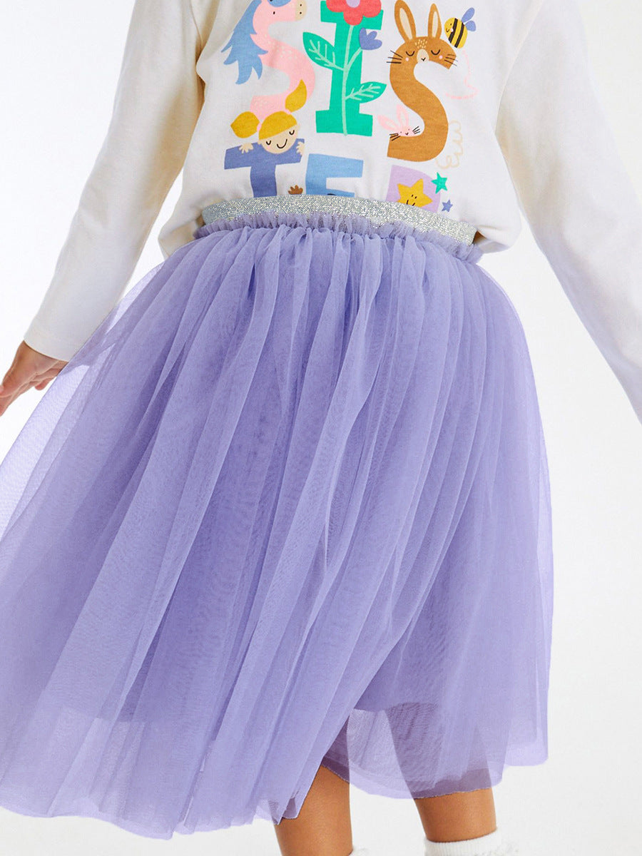 Whimsical Animals T-Shirt and Purple Tulle Skirt Set for Girls