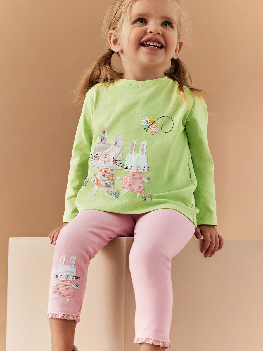 Girls Bunny Long-Sleeve Top & Leggings Set – Toddler 2-Piece Outfit