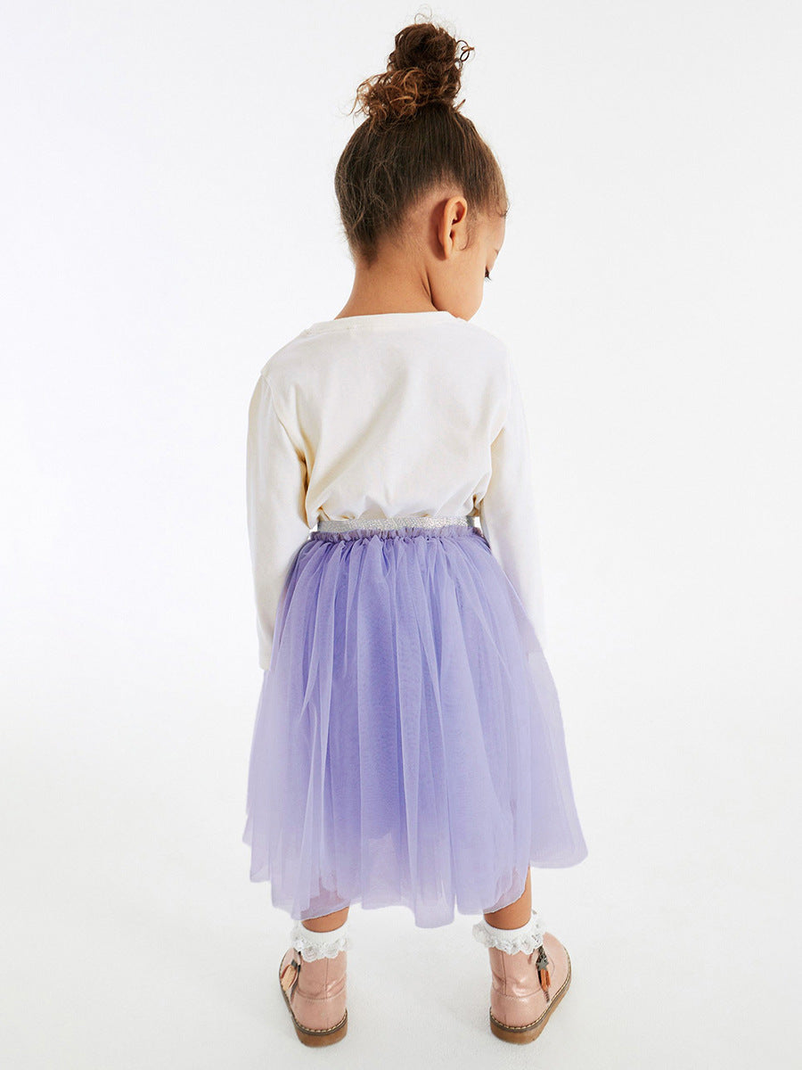 Whimsical Animals T-Shirt and Purple Tulle Skirt Set for Girls