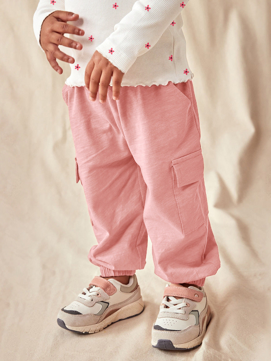 Girls Floral Print Long-Sleeve Top & Cargo Pants Set – Toddler 2-Piece Outfit