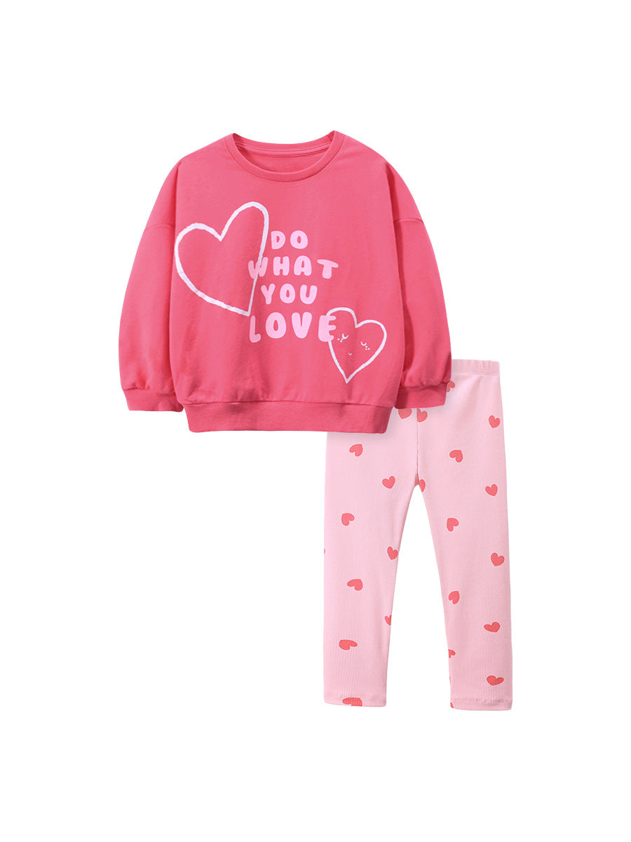 Girls Heart Print Sweater & Leggings Set – Toddler 2-Piece Outfit