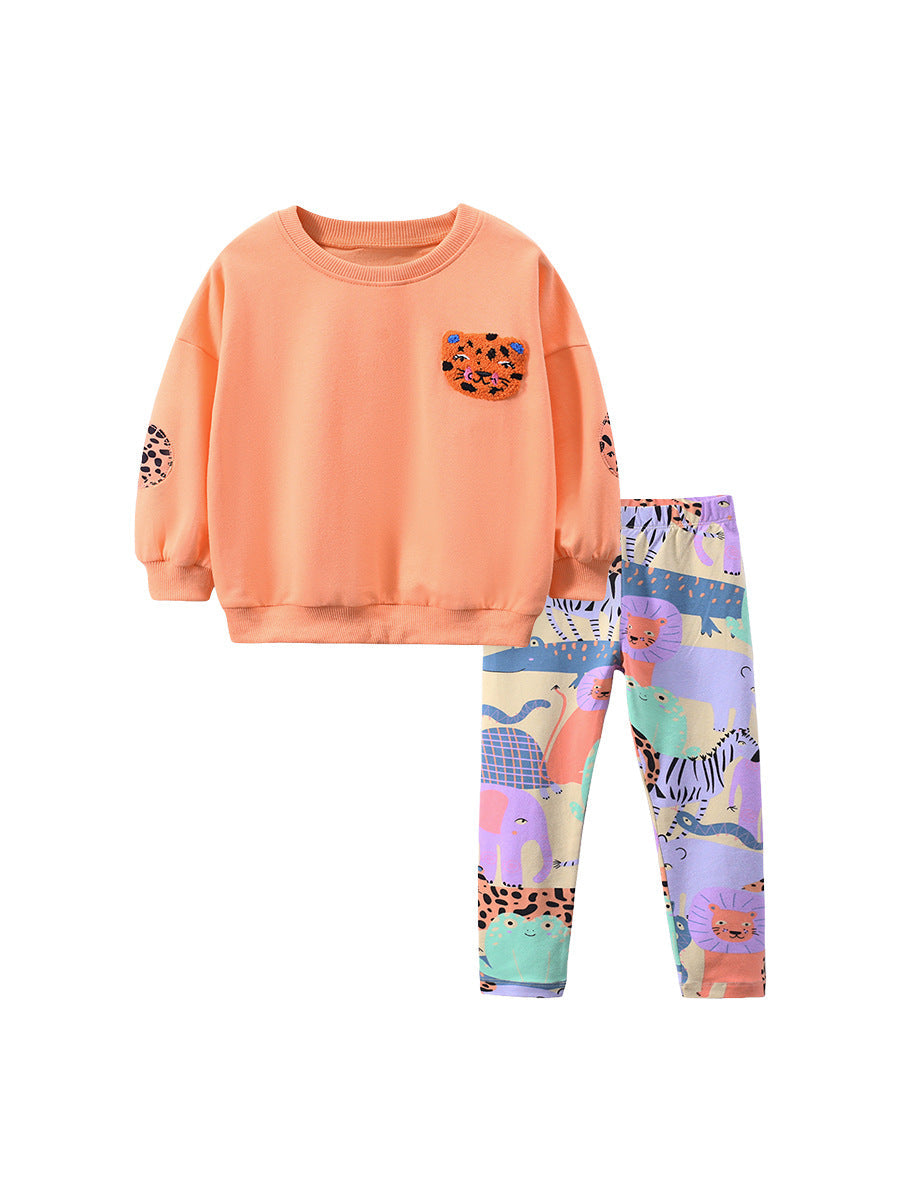 Girls Animal Print Sweatshirt & Leggings Set – Toddler 2-Piece Outfit