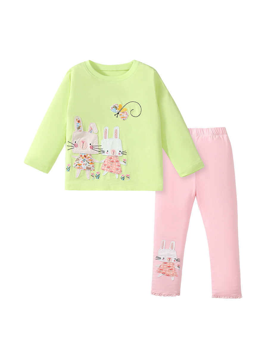 Girls Bunny Long-Sleeve Top & Leggings Set – Toddler 2-Piece Outfit