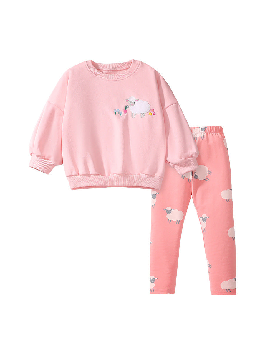 Girls Sheep Sweatshirt & Printed Leggings Set – Toddler 2-Piece Outfit