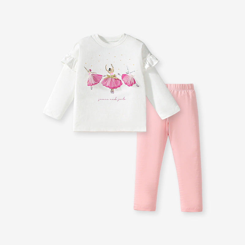 Girls Ballerina Long-Sleeve Top & Leggings Set – Toddler 2-Piece Outfit