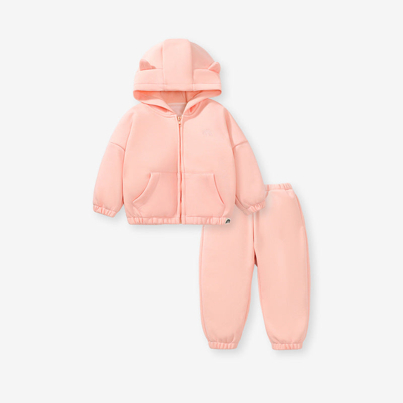 Girls Pink Bear Ear Hoodie & Jogger Pants Set – Toddler 2-Piece Outfit