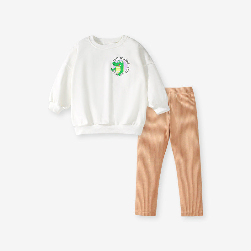 Kids Crocodile Sweatshirt and Ribbed Leggings Set – Cozy Casual Outfit