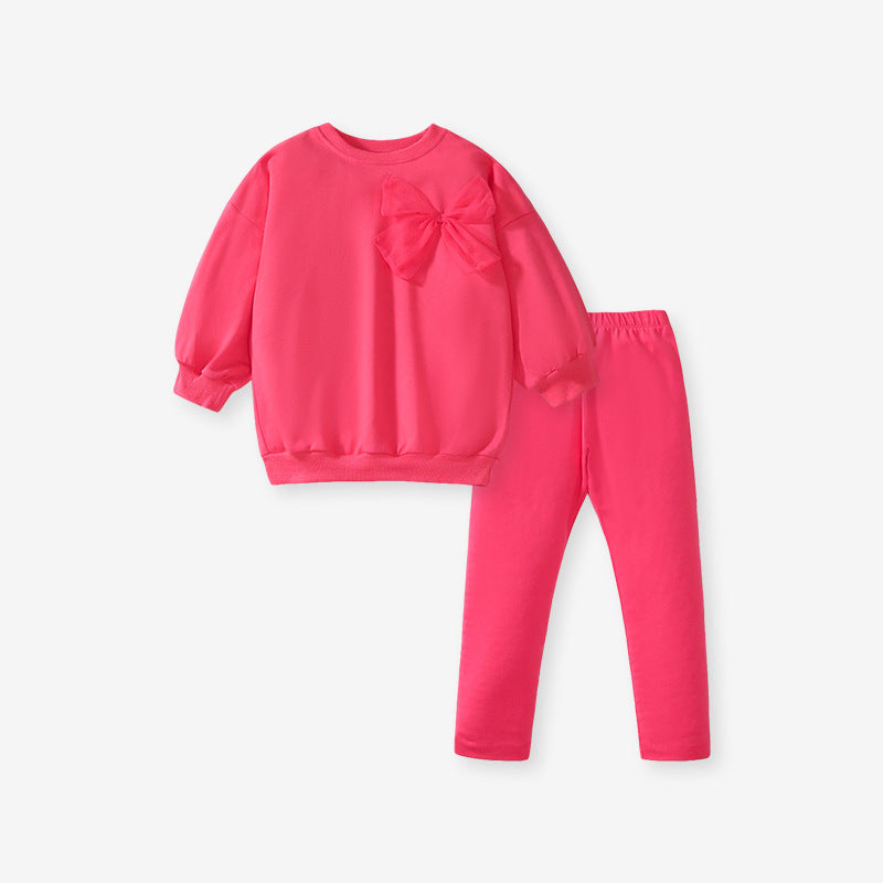 Girls Bow Accent Sweatshirt and Legging Set – Cozy Everyday Outfit