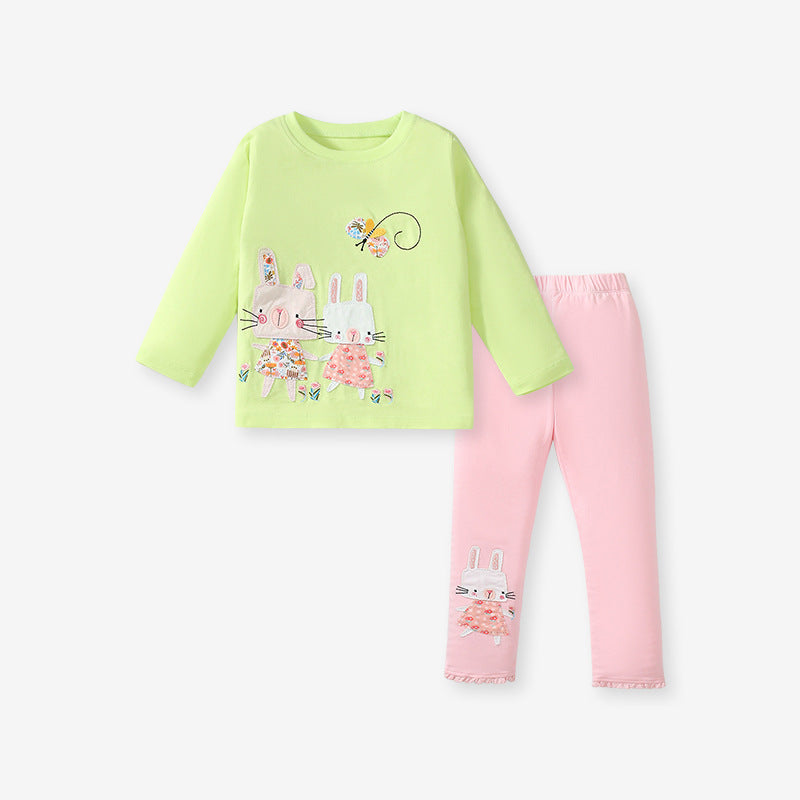 Girls Bunny Long-Sleeve Top & Leggings Set – Toddler 2-Piece Outfit