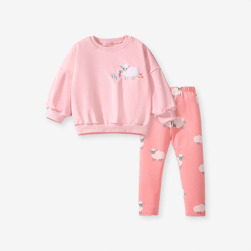 Girls Sheep Sweatshirt & Printed Leggings Set – Toddler 2-Piece Outfit