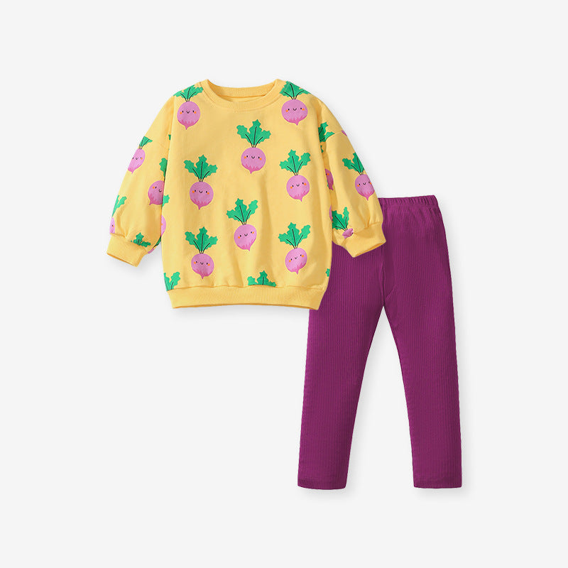 Girls Vegetable Print Sweatshirt & Leggings Set – Toddler 2-Piece Outfit