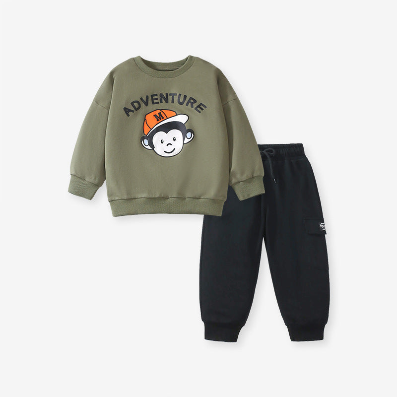 Adventure Monkey Sweatshirt and Black Jogger Pants Set for Kids