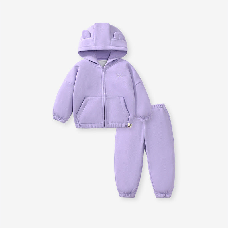 Girls 2-Piece Cotton Hoodie Set – Fleece Jacket & Pants