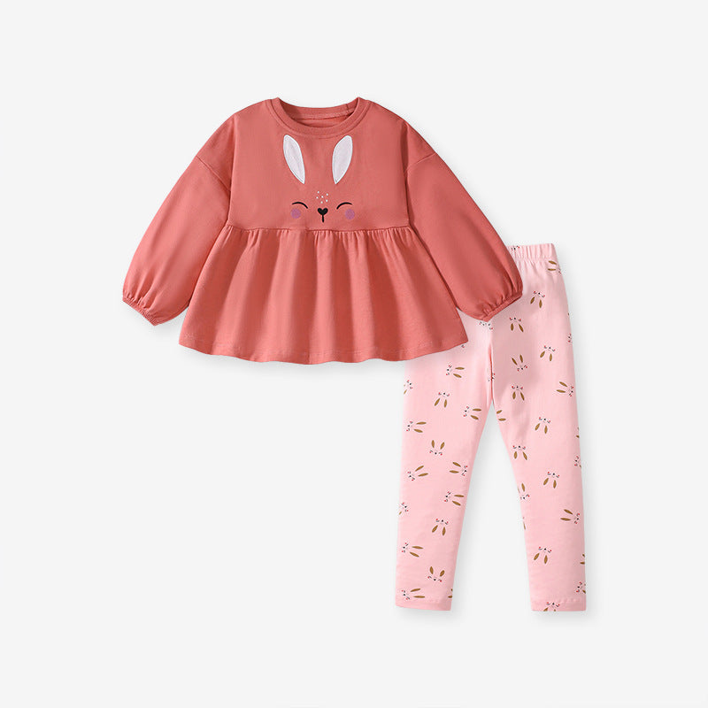 Girls Bunny Peplum Top & Leggings Set – Toddler 2-Piece Outfit