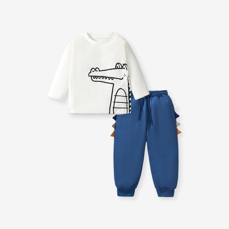 Boys Crocodile Graphic Long-Sleeve Shirt & Jogger Set – Toddler 2-Piece Outfit