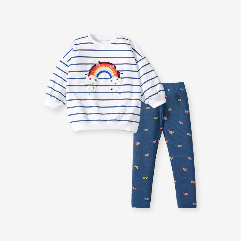 Girls Rainbow Stripe Sweatshirt & Leggings Set – Toddler 2-Piece Outfit