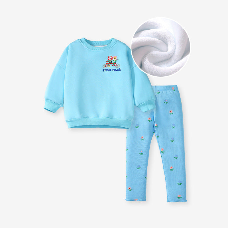 Pedal Power Blue Sweatshirt and Floral Pants Set for Girls