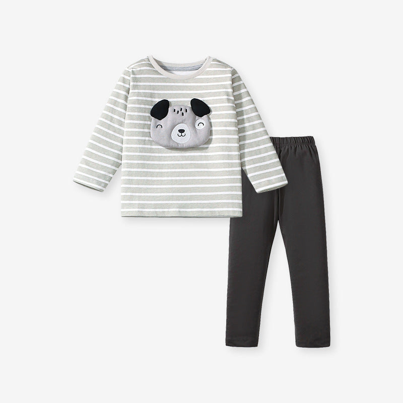 Boys Striped Dog Top & Pants Set – 2-Piece Toddler Outfit