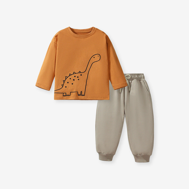 Boys Dinosaur Print Long Sleeve Top & Jogger Pants Set – 2-Piece Outfit