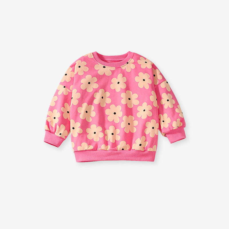 Pink Floral Sweatshirt and Black Pants Set for Girls