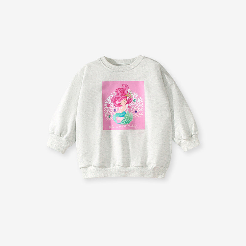 Girls 2-Piece Cotton Outfit – Mermaid Print Sweatshirt & Leggings