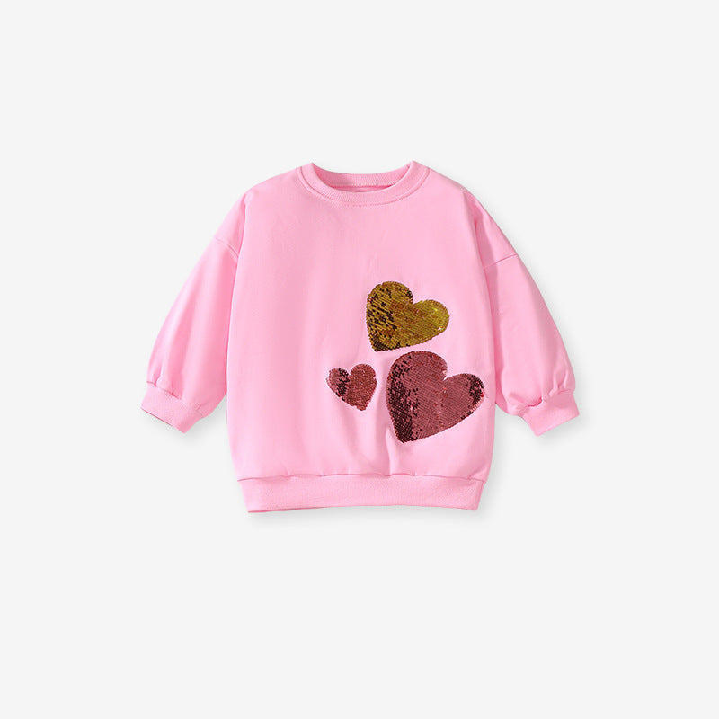 Girls Sequin Heart Sweatshirt & Flared Pants Set – Toddler 2-Piece Outfit