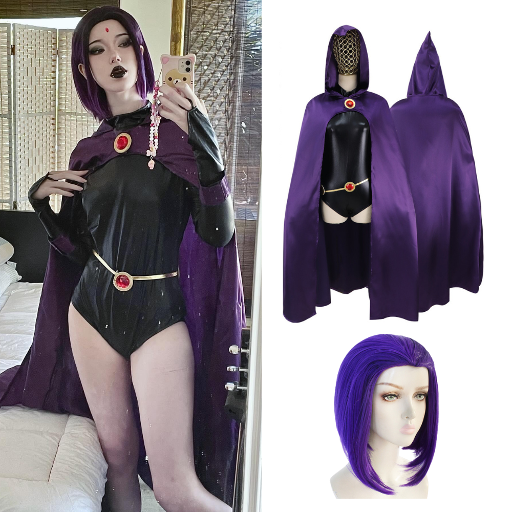 Raven Teen Titans Cosplay Costume with Wig – Women’s Halloween Costumes Superhero Outfit