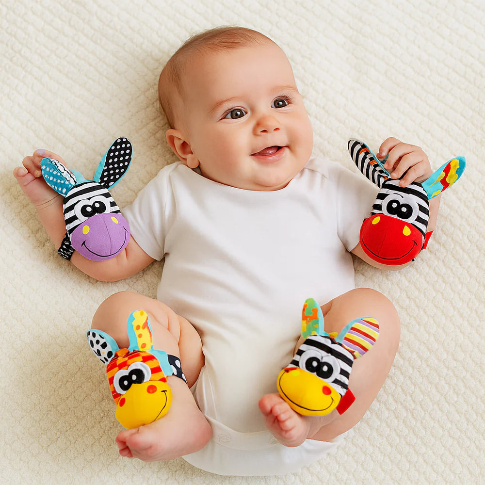 Baby Sensory Rattles Soft Fabric Toy Set | Wrist & Foot Rattles