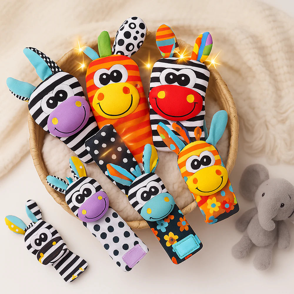 Baby Sensory Rattles Soft Fabric Toy Set | Wrist & Foot Rattles