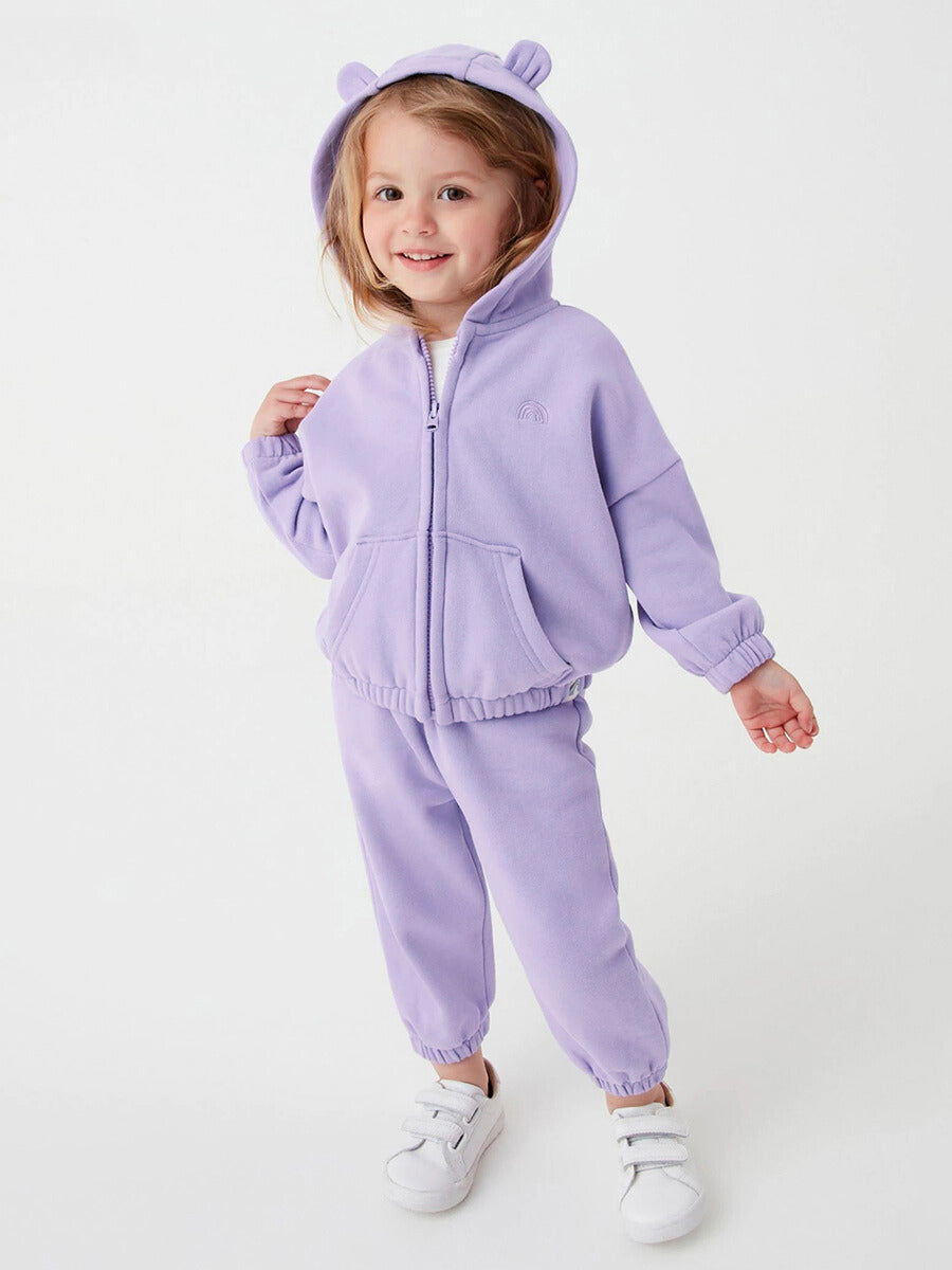 Girls 2-Piece Cotton Hoodie Set – Fleece Jacket & Pants