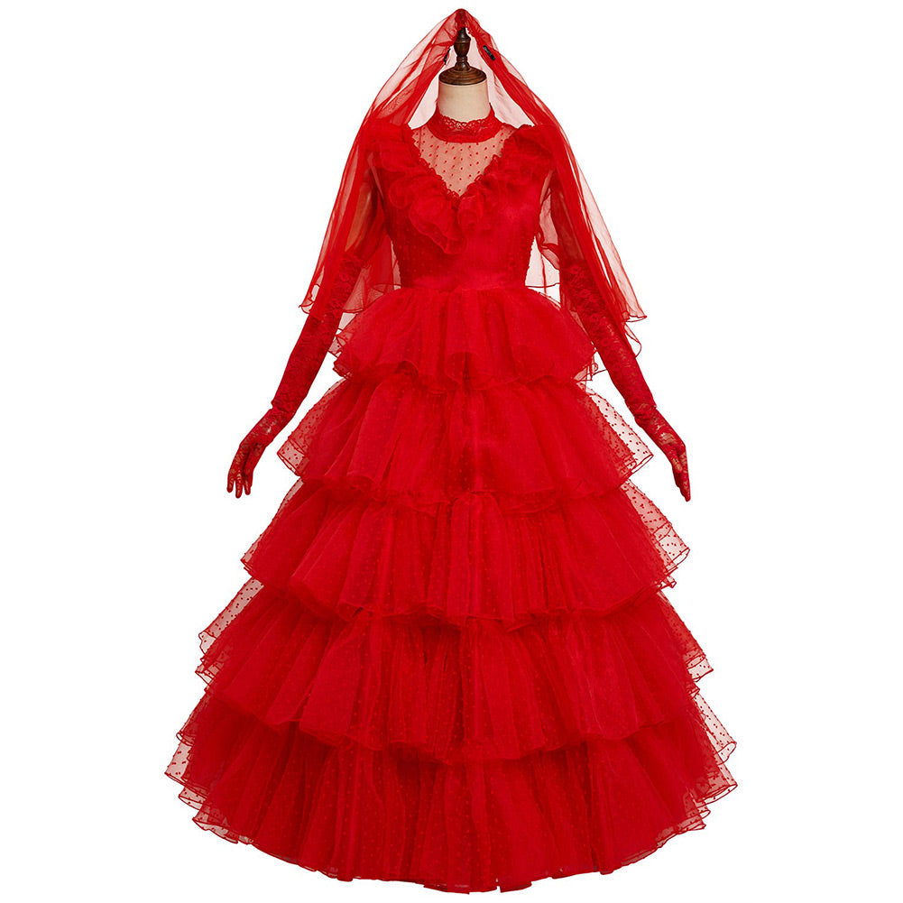 Lydia Beetlejuice Red Wedding Costume – Women’s Halloween Dress